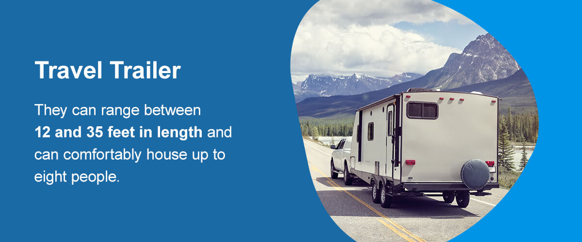 Travel Trailers can range between 12 and 35 feet in length and can comfortably house up to eight people.