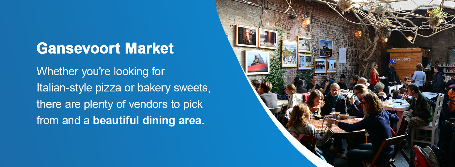Gansevoort Market: New York, New York. Whether you're looking for Italian-style pizza or bakery sweets, there are plenty of vendors to pick from and a beautiful dining area.