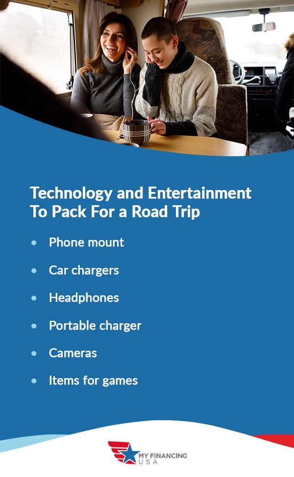 Technology and Entertainment to pack for a road trip
